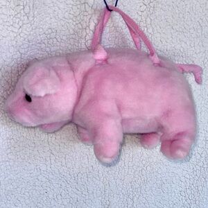 Pristine rare vintage Pink Plush Pig purse tote bag, lined, zippered, roomy
